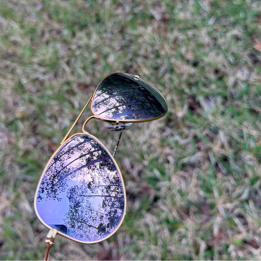 Ray-Ban Gold Frame Sunglasses with Purple Lenses - Picture 3 of 3